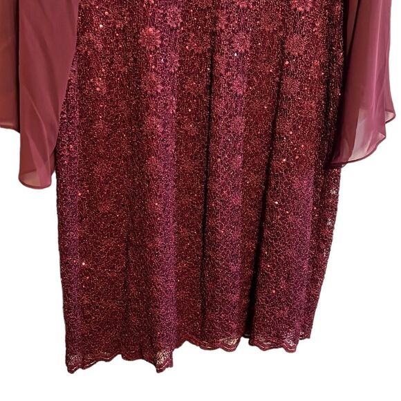 Formal Dress Womans Size 16 Maroon Flutter Sleeve Floral Lace Connected Apparel - Picture 7 of 9